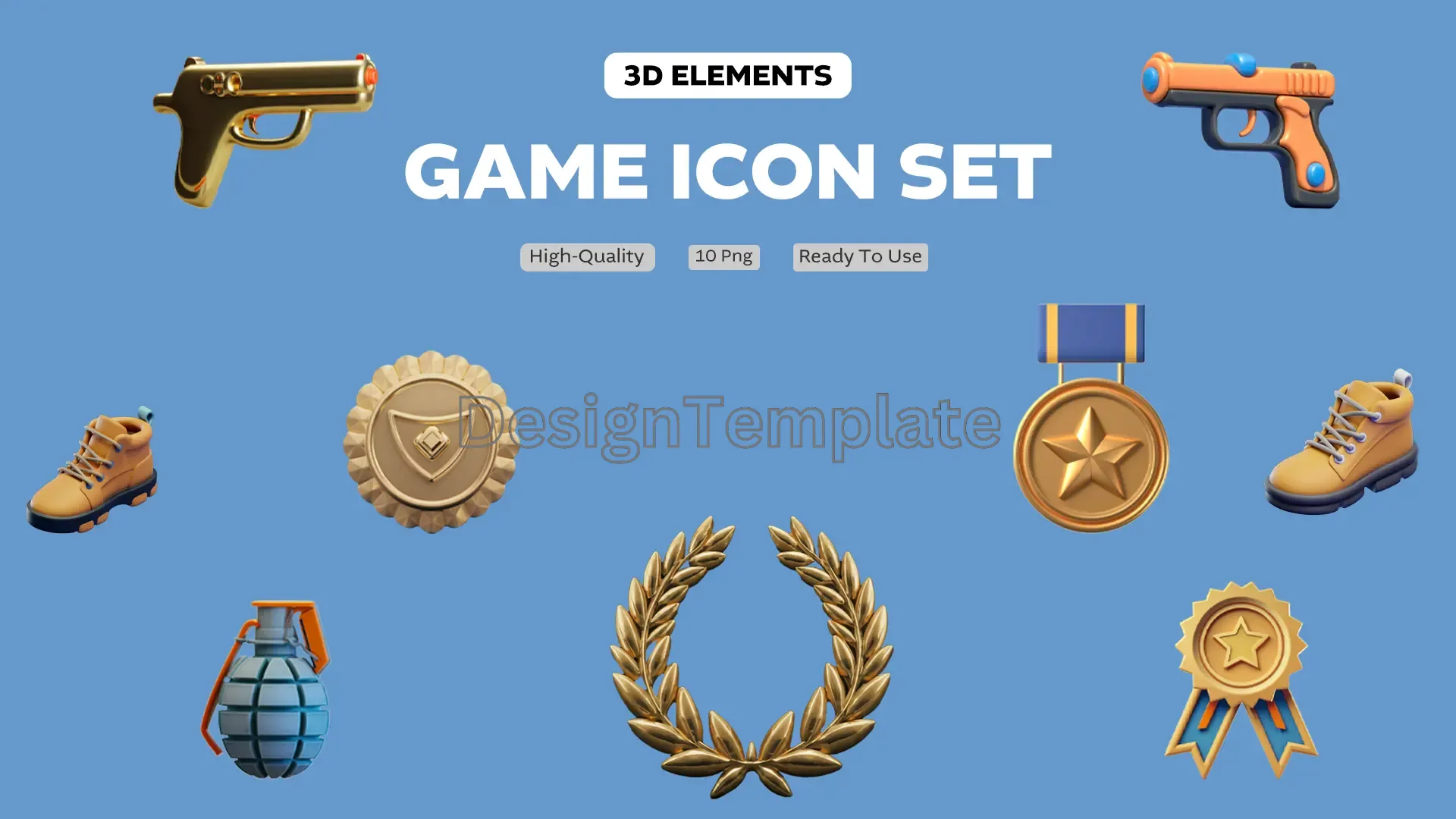 Game Icon Set 3D Elements Collection